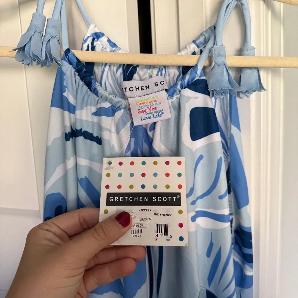 NWT Gretchen Scott Blue Sleeveless Dress Tie Shoulder Short‎